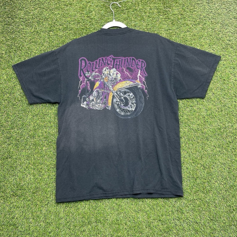 Vintage Rolling Thunder Shirt Mens Large BiketoberFest Graphic Biker Motorcycle